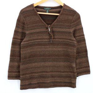 LRL Lauren Jeans Co. Sweater Womens Brown Pullover Long Sleeve Knit Size Medium